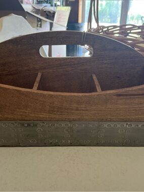 Wood and Metal Compartment Caddy Organizer - Rustic Brown and Silver